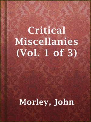 cover image of Critical Miscellanies (Vol. 1 of 3)